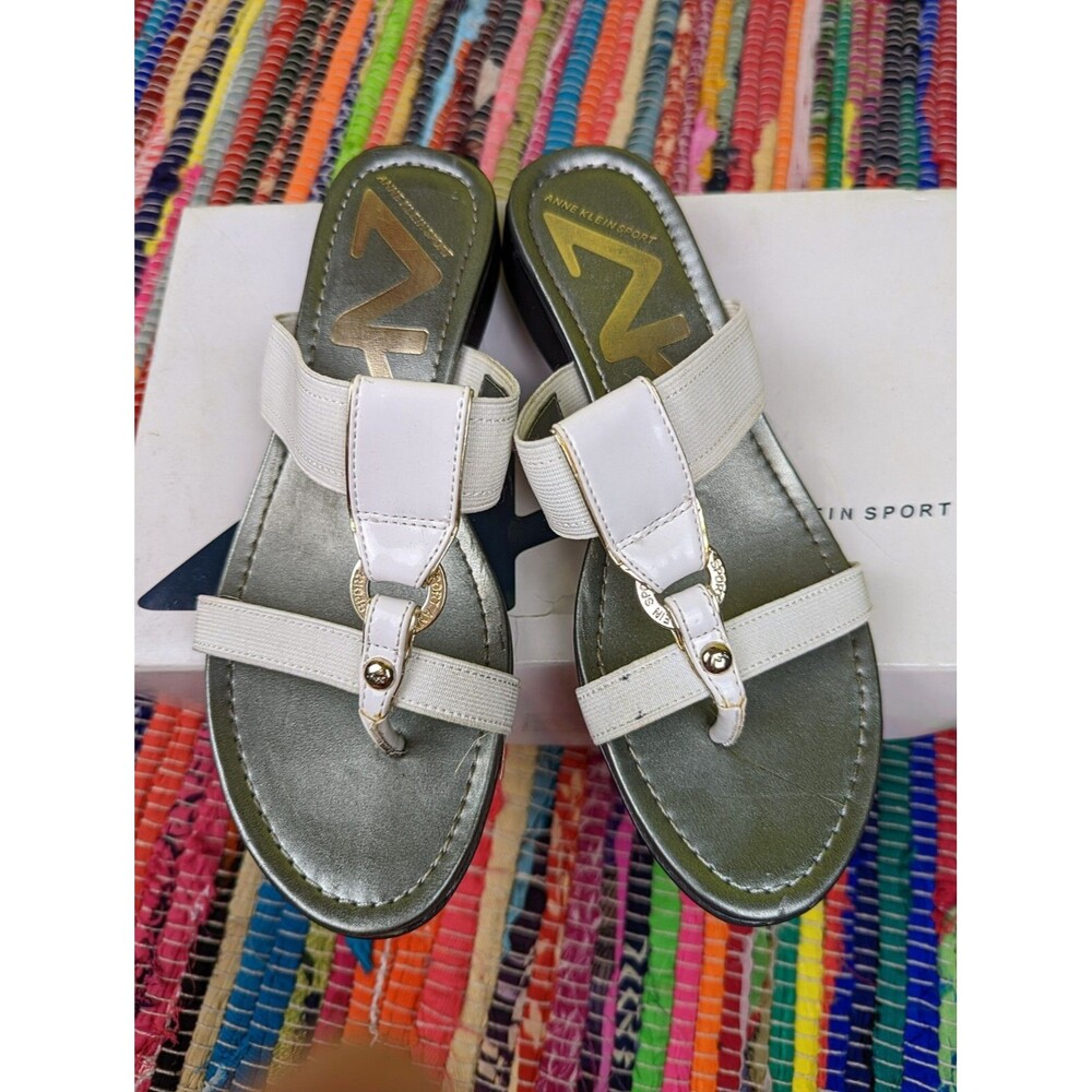 Anne Klein Sport Kiera Women's 5.5M White Silver Casual Summer Sandals Flats